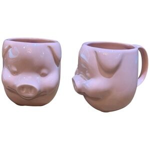 Fishs Eddy Novelty Pig Mug Pink‎ Ceramic Coffee Tea Cup Farmhouse piggy mug 12oz